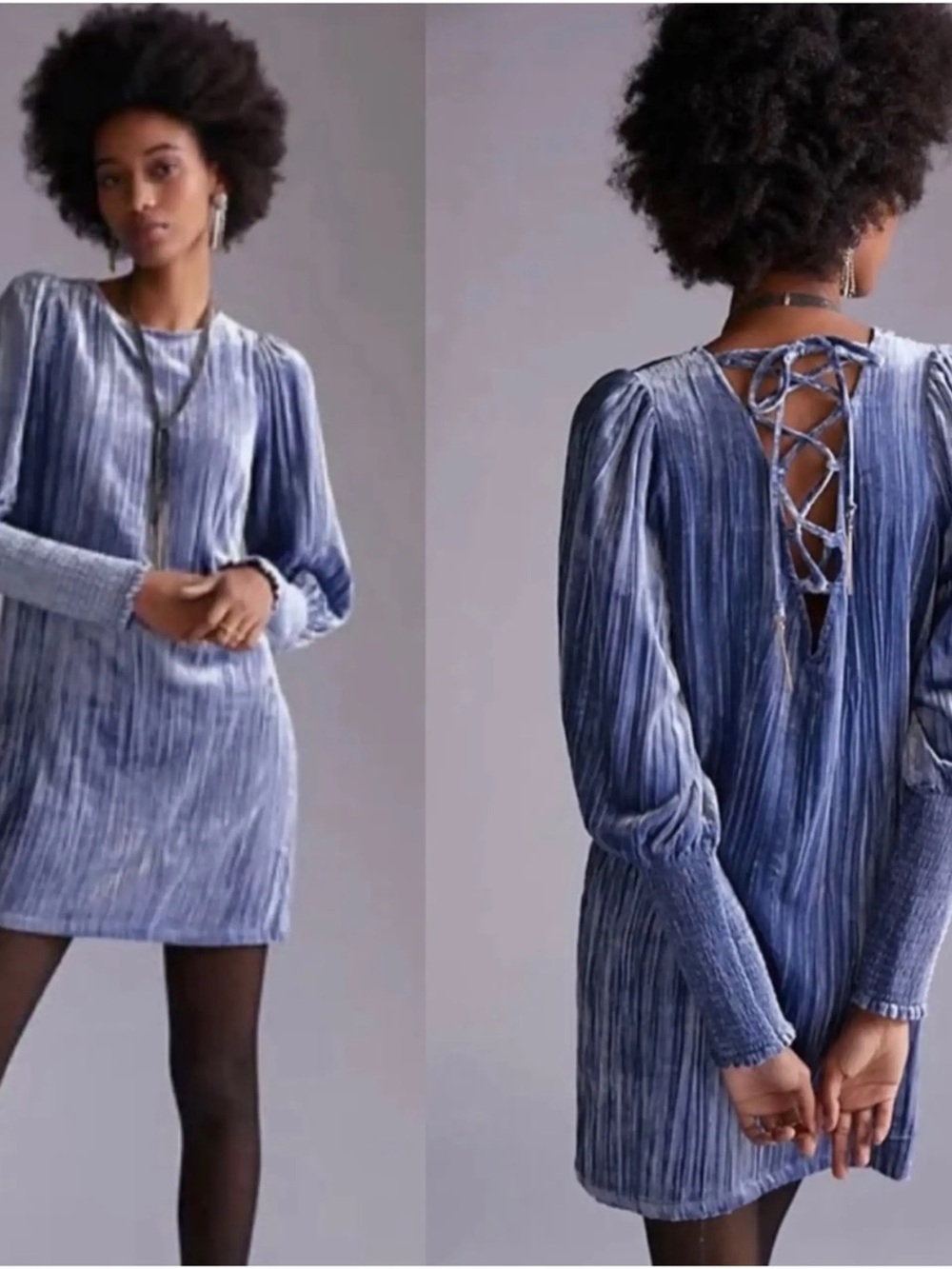 Anthropologie Velvet Slate Shift Mini Dress in Blue Size 10